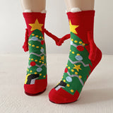 Cute Elk Santa Claus Snowman Hand-holding Socks For Couple