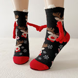 Cute Elk Santa Claus Snowman Hand-holding Socks For Couple