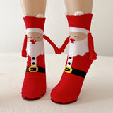 Cute Elk Santa Claus Snowman Hand-holding Socks For Couple