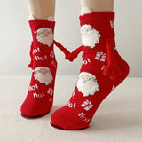 Cute Elk Santa Claus Snowman Hand-holding Socks For Couple