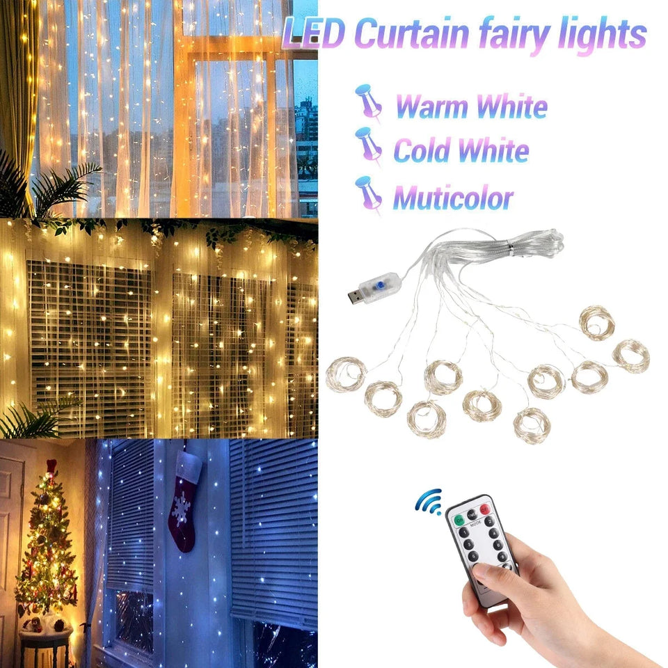 Christmas Lights Curtain Garland Merry Christmas Decorations\