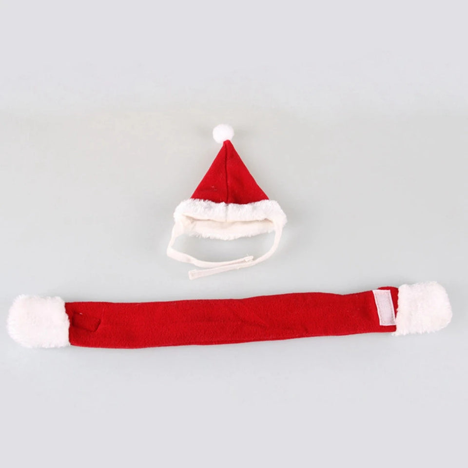 Christmas Cat Hat and Scarf Set Dog Puppy Christmas Clothes Costumes Xmas Santa Pet Costume New Year Santa Red Set