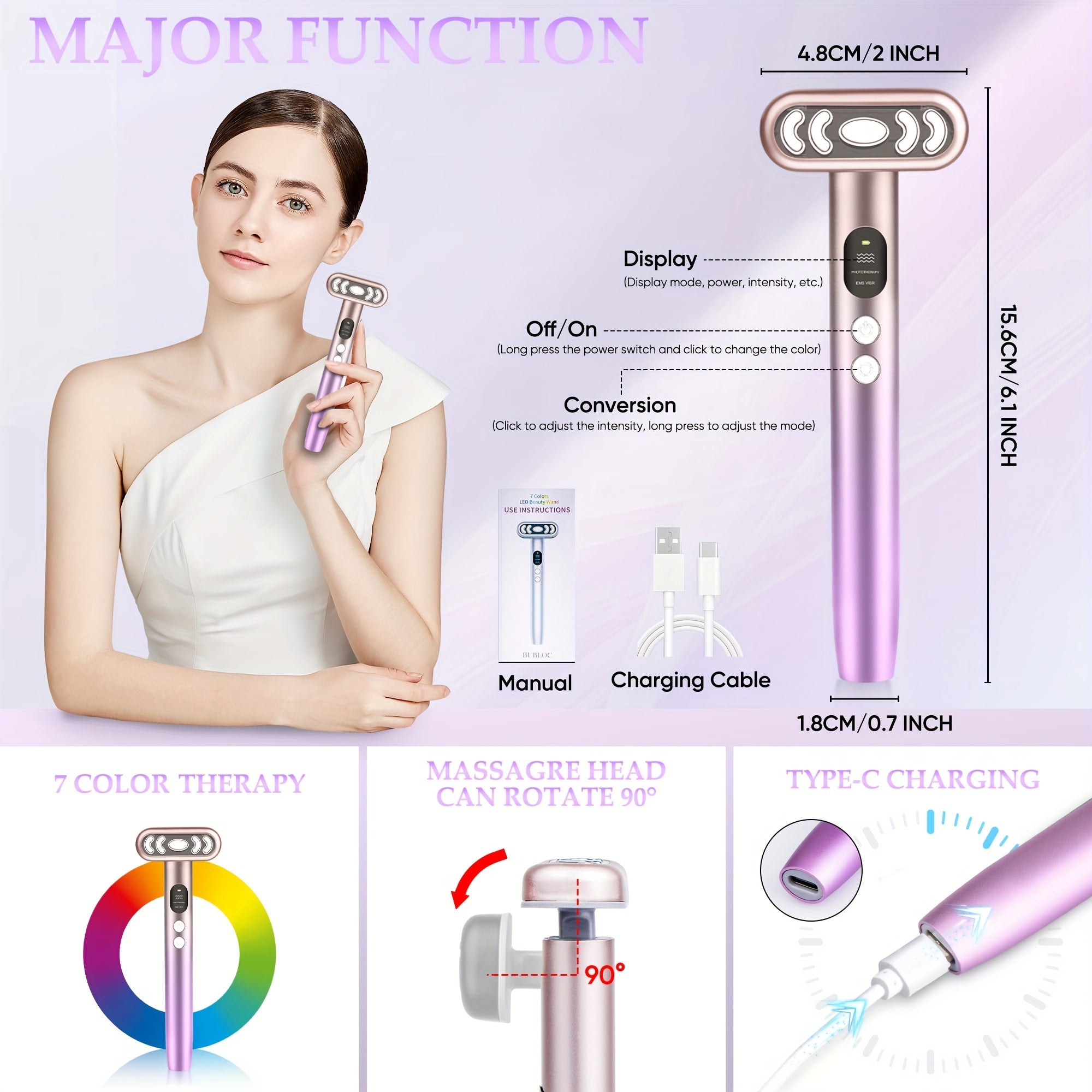 Upgrade 7 In 1 Beauty Wand With Display Screen, Portable Beauty Wand For Face & Eye,